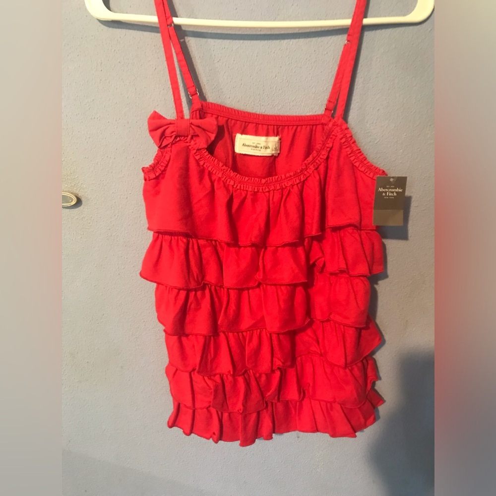 NWT Abercrombie & Fitch Red Ruffled Babydoll Tank Top Lg Same Day Free Shipping